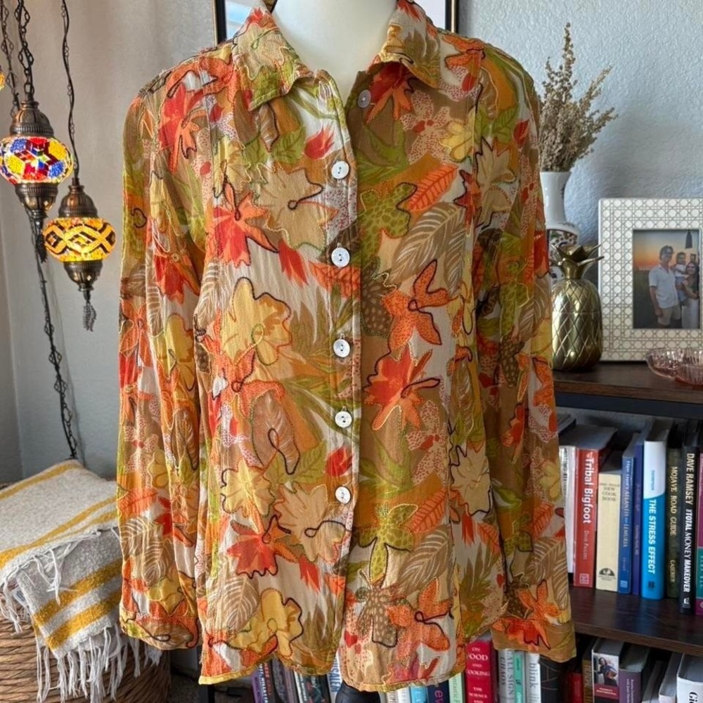 Laura Ashley Autumn Leaf Embroidered Blouse –‎ L